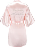 EPLAZA Women's One Size Silver Rhinestones Bride Bridesmaid Short Satin Robes for Wedding Party Getting Ready