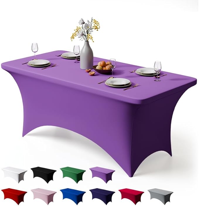 Trlyc 1 Pack 6FT Spandex Table Cloth - 72 x 30 Inch Rectangular Stretch Tablecloth, Wrinkle Resistant Scretch Table Cover for Wedding, Party, Banquet, Picnic, Outdoor Decoration (1Pcs,Purple)
