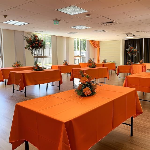 Orange Plastic Table Cloth - 4 Pack 54" × 108" Rectangle Disposable Tablecloths for 6FT Tables, Table Cover for Party, Holiday & Gathering Use