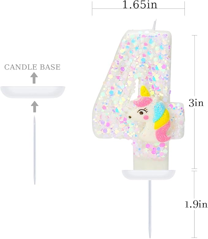 Birthday Candles for Girl - Number 4 Candle for Cake, Unicorn Party Supplies, Birthday Decorations for Cake Topper, Cartoon Theme Party Supplies
