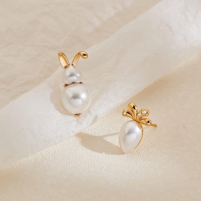 MUYAN Cute Small Easter Bunny Stud Earrings Rabbit Carrot Easter Earrings Holiday Jewelry