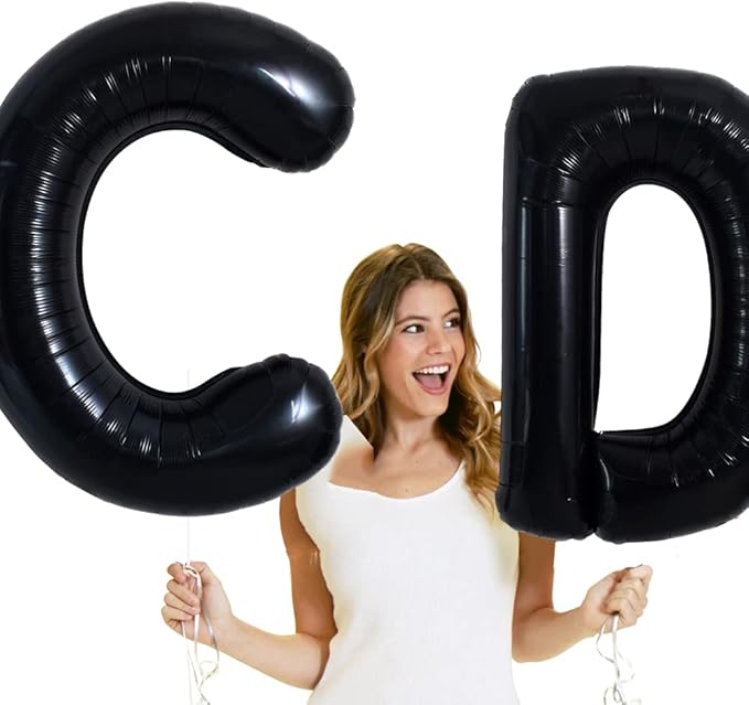 TONIFUL 40 Inch Large Black D Letter Balloon - Jumbo Helium Foil Mylar Big Alphabet for 2026 New Year Eve Graduation Wedding Baby Shower Birthday Party Anniversary Supplies Decorations