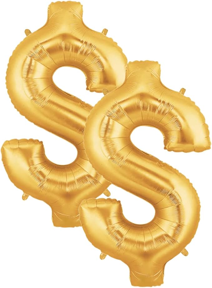 Set of 2 Gold Dollar Sign Jumbo 34" Foil Party Balloons