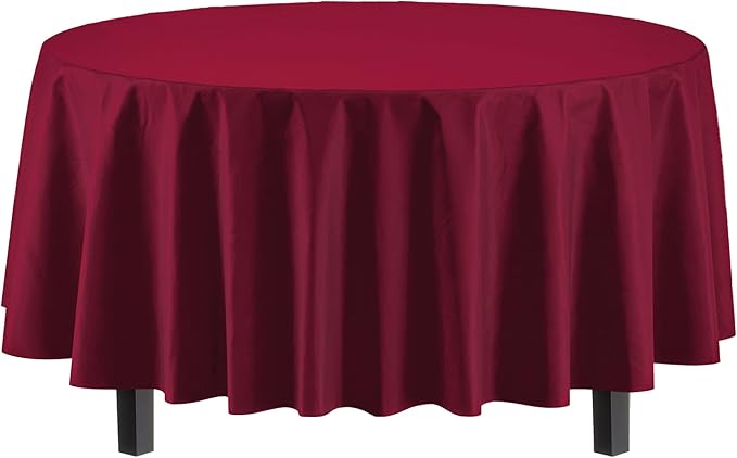 Exquisite 12-Pack Premium Plastic Tablecloth 12-Pack Premium Plastic 84-Inch Round Tablecloth, Burgundy