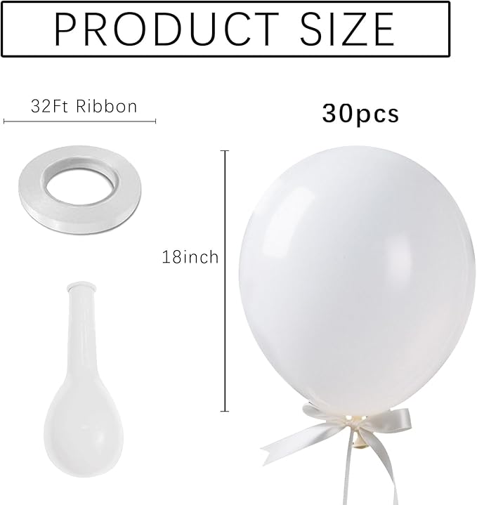 White Balloons Birthday Decorations 30 Pack 18 inch Round Wedding Ballons for White Themed Wedding Graduation Birthday Party Backdrop 4th of July Decorations Independence Day