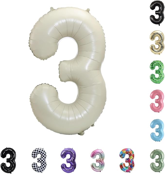 40 Inch Large Foil Helium Number Balloon Birthday Wedding Party 0-9 (Ivory, 3)
