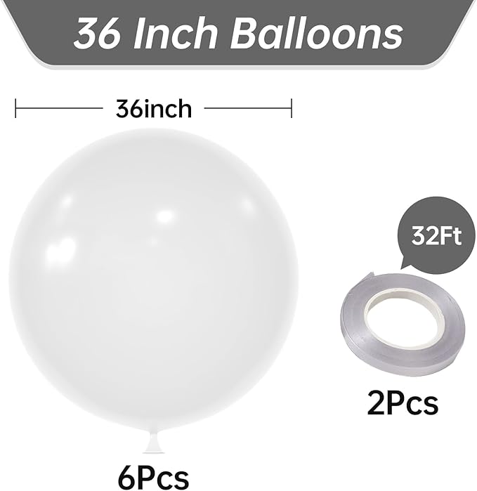 KALOR 36 Inch Giant Clear Balloons, 6 Pack Large Round Clear Latex Balloons for Anniversary, Birthday, Christmas, Wedding, Baby Shower Party Decorations