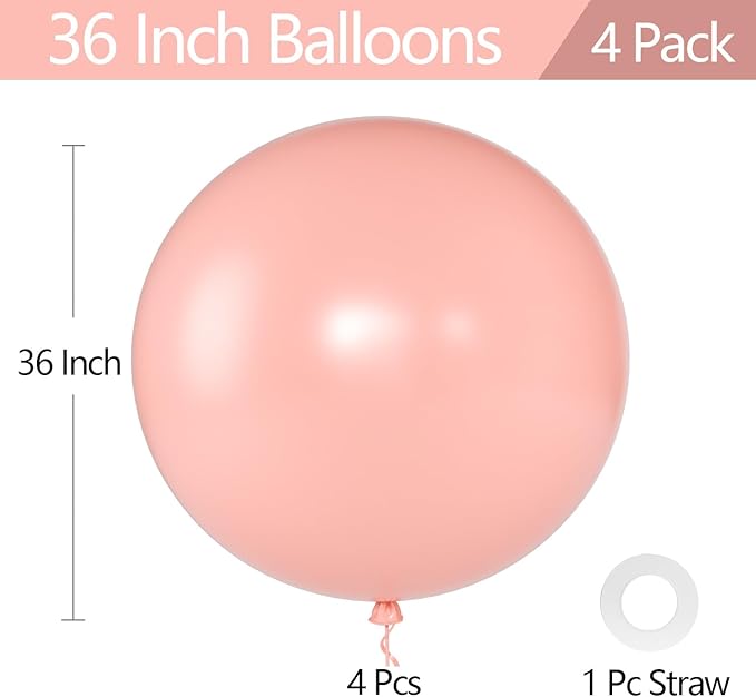KALOR Pastel Orange Giant Balloons 36 Inch Large Latex Balloons, 4 Pack Jumbo Round Helium Balloon for Birthday Bridal Shower Wedding Baby Shower Party Decorations