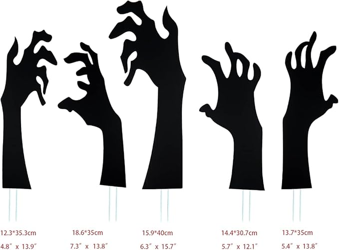 Anditoy 5 Pack Halloween Black Hands Yard Signs with Stakes Scary Silhouette Halloween Decorations for Outdoor Yard Lawn Garden Decor