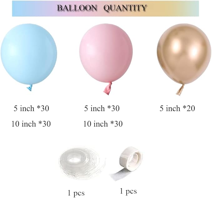 Gender Reveal Balloon Garland kits,142Pcs Pink Blue Metallic Gold Latex Balloons for Birthday Party Celebration Wedding Gender Reveal He or She (Pink Blue Gold)