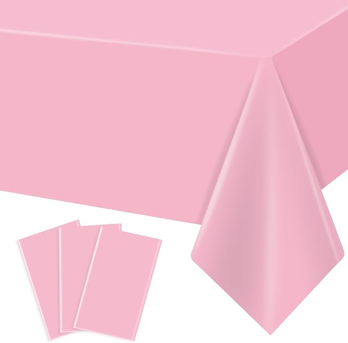 MRJ 3 Pack Pink Plastic Tablecloths for Rectangle Tables Disposable Table Cloth 54 x 108 Inch Waterproof for Girls Party Picnic Valentines