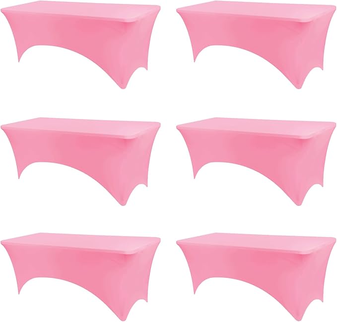 Table Covers for 6 Foot Tables, 6 Pack Hot Pink Washable and Wrinkle Resistant Stretch Tablecloths Rectangle 6ft for Events, Wedding, Banquets, Parties