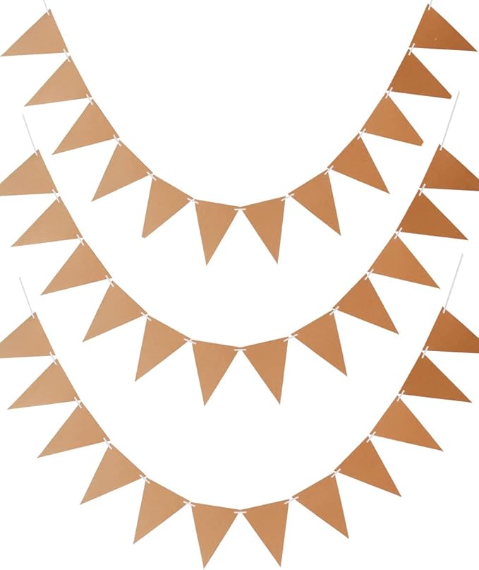 Pack 3 DIY Kraft Card Banner Make Your Own Bunting 36 Pieces 6.8 x 5.1 inch Triangle Flags Christmas Classroom Decorations Birthday Party Blank Banners with Hanging Ropes for DIY Painting Writing