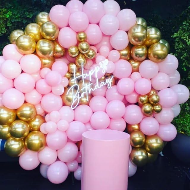 Pink and Gold Balloon Arch Kit, 100pcs Metallic Gold Pastel Macaron Pink Balloon Garland Kit with Different Sizes 18/12/10/5 inch Balloons for Baby Shower Wedding Girls Women Birthday Party Decoration