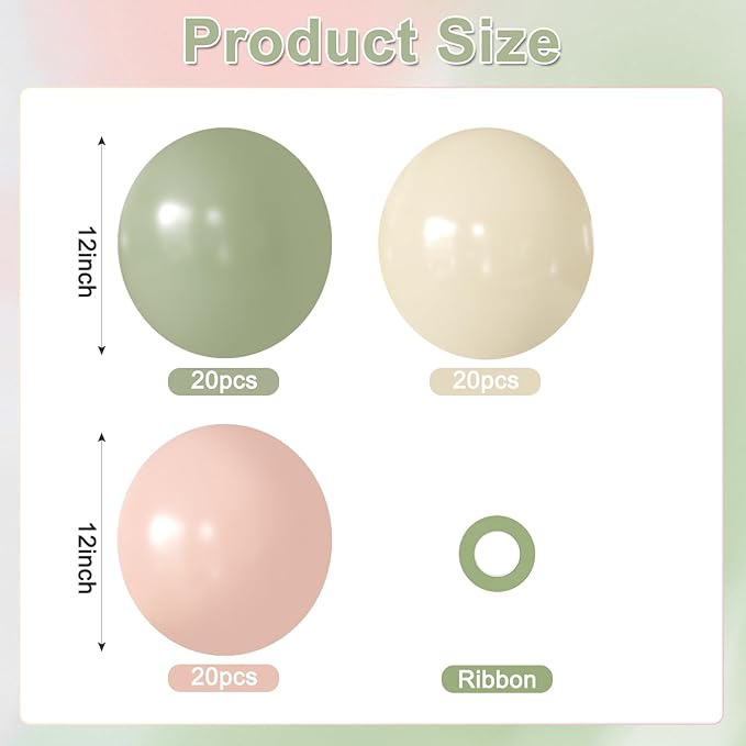 Sage Green Pink White Balloons, 60Pcs 12 Inch Pink and Green Balloons Include Sage Green Peach Ivory White balloons for Weding Baby Shower Gender Reveal Wildflower Birthday Decorations