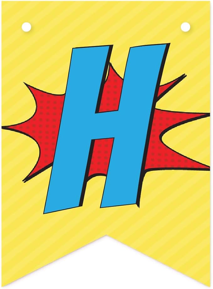 Andaz Press Personalized Hanging Pennant Banner Party Decorations, Superhero Pow Bam Style Theme, Happy 4th Birthday Jack, 1-Pack, Approx. 5-Feet, Custom Name and Number