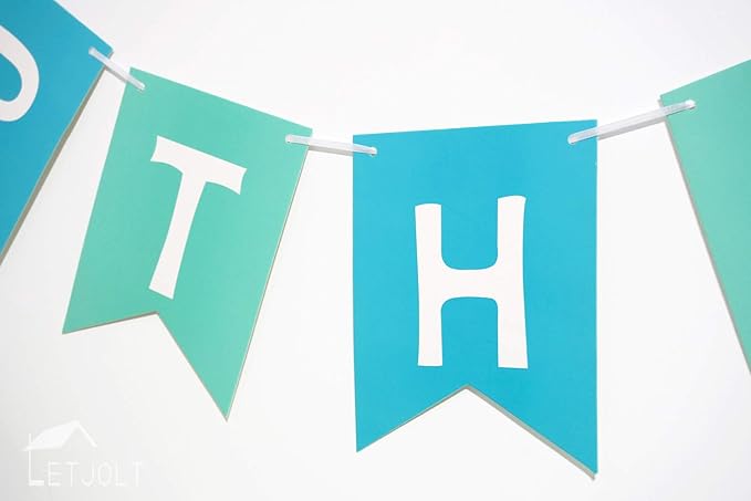 Mint Blue Happy Birthday Banner Signs Supplies for Boy Birthday Party Decorations Nursery Decor 13 Pieces