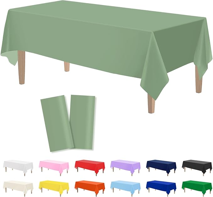 Kopokita 2PCS Sage Green Plastic Tablecloths 54 x 108 Inch, Disposable Table Cloths Rectangle Party Table Covers
