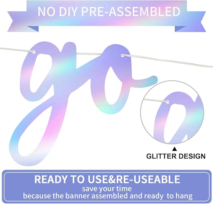 BEISHIDA Iridescent Go Shawty It's Your Birthday Banner - NO DIY - Hip Hop Theme Glitter Happy Birthday Banner - Pre-Strung - Black Rap Theme Happy Birthday Sign for Man Women birthday Party Supply