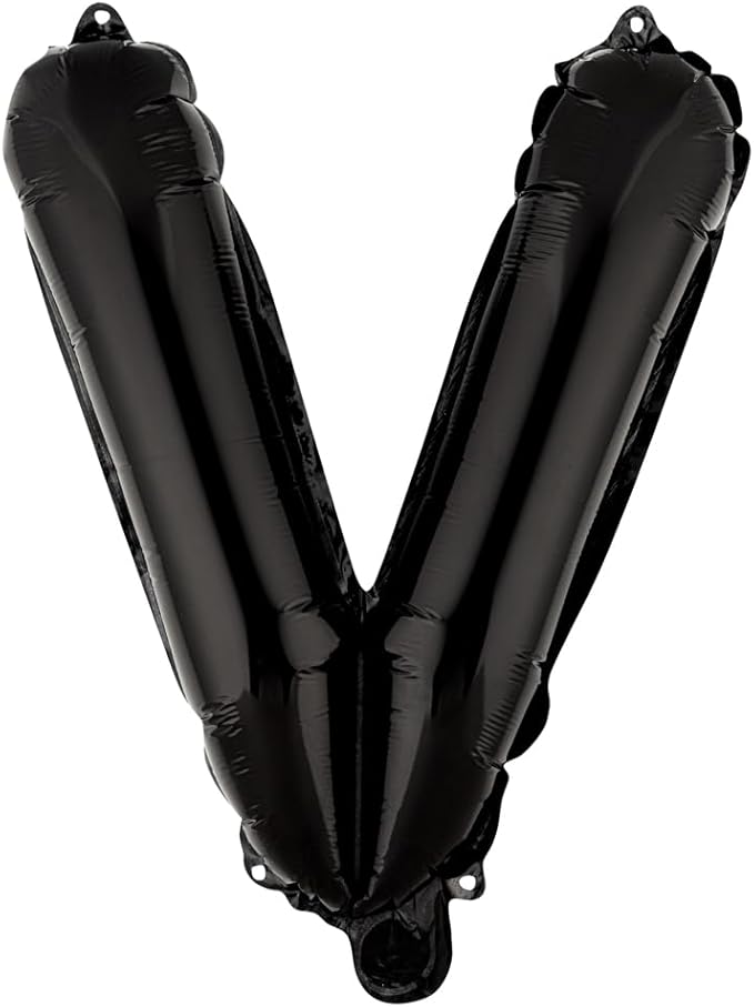 Restaurantware-Balloonify 16 Inch Letter Balloon, 1 Alphabet Party Balloon - Letter V, Self-Sealing, Black Foil Mylar Finish, Hanging Loop, Decoration For Birthday, Wedding, Or Graduation