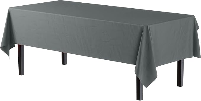 Exquisite Party Solids 6-Pack Premium Plastic Tablecloth 54in. x 108in. Rectangle Plastic Table Cover - Silver