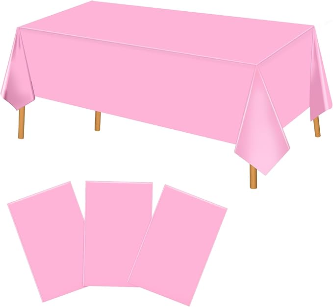 Hxezoc 3 Pack Pink Disposable Plastic Tablecloth, 54 x 108 Inches Waterproof Table Cover for Wedding Birthday Party Baby Shower Decorations Outdoor Indoor Party Supplies