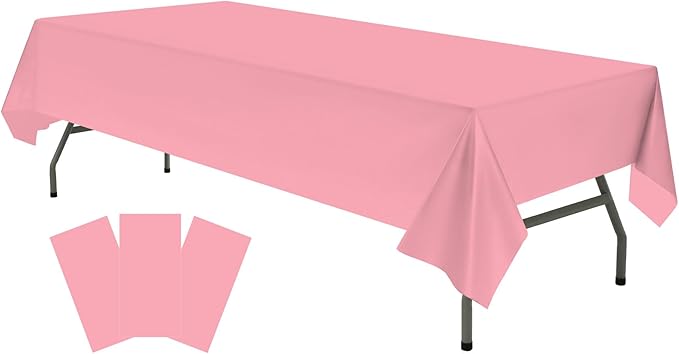 Plastic Pink Tablecloths 3 Pack Disposable Table Covers 54 x 108 in. Dusty Pink Table Cloths for Gender Reveal Parties Bridal Shower Engagement Wedding Birthday, Fits 6 to 8 Foot Rectangle Tables