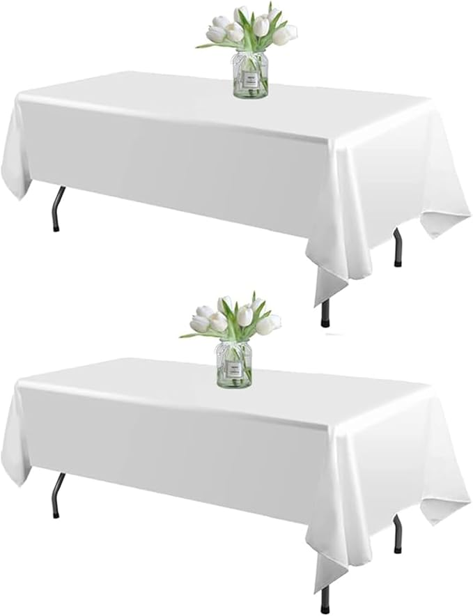 WIGENIUS 2 Pack White Table Cloth Rectangle 60 X 102 Inch Polyester Tablecloths, Wrinkle Resisitant Tablecloth for Wedding Buffet Parties and Dining (White, 2 Pack 60 X 102 inch)