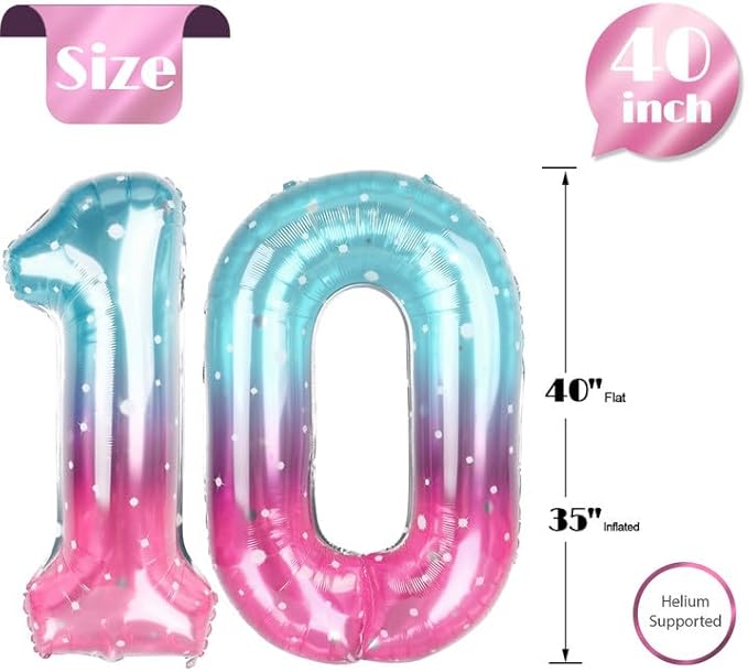 10 Balloon Number, Starry Sky Number 10th Birthday Balloons 40 Inch, 10 Years Old Starry Sky Birthday Decorations for Boys Girls, 10th Anniversary Decorations