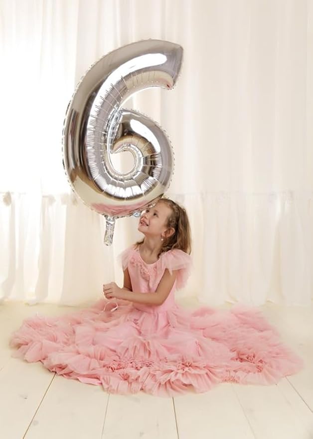 40 Inch Number 7 Balloon, Silver Seven Birthday Decor, 7 17 27 70 Year Old Balloon Number for Engagement, Wedding, Graduations