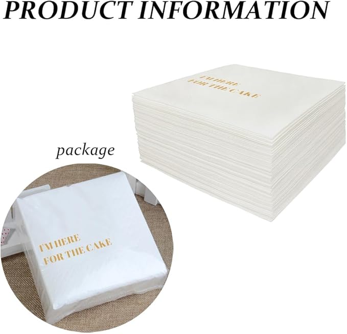 Funny Cocktail Napkins 100Pcs Funny Quotes Saying Disposable Paper Party Napkins 4.5 x 4.5 Two-ply (I'm Here for the Cake Napkins)