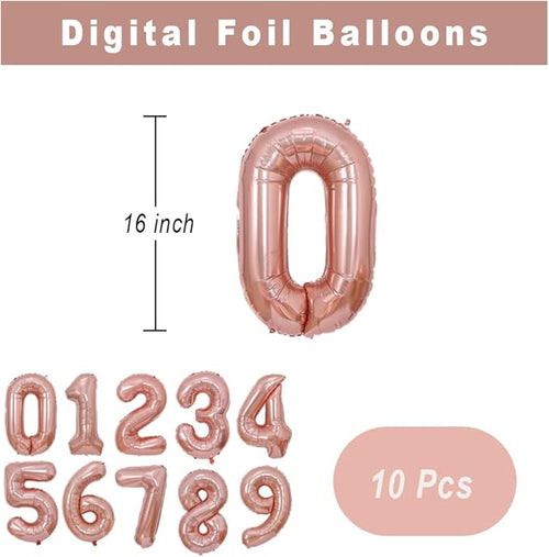 10 Pcs Rose Gold 0-9 Number Mylar Balloons,16 Inch Foil Balloons Mylar Balloons for Party Decorations Party Supplies