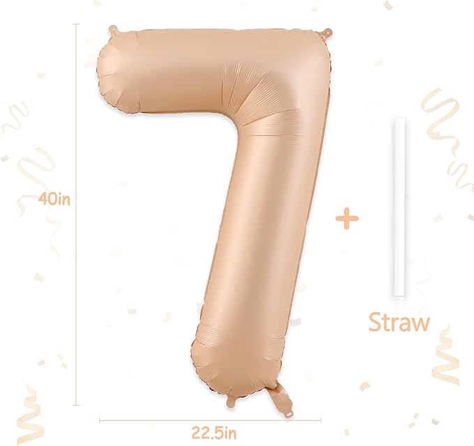 Number 7 Balloon, 7 Balloon, Number Balloons 40 Inch, Beige Large Big Foil Number Balloons for Birthday Party Graduation Wedding Anniversary Baby Shower Bachelorette Decoration Supplies