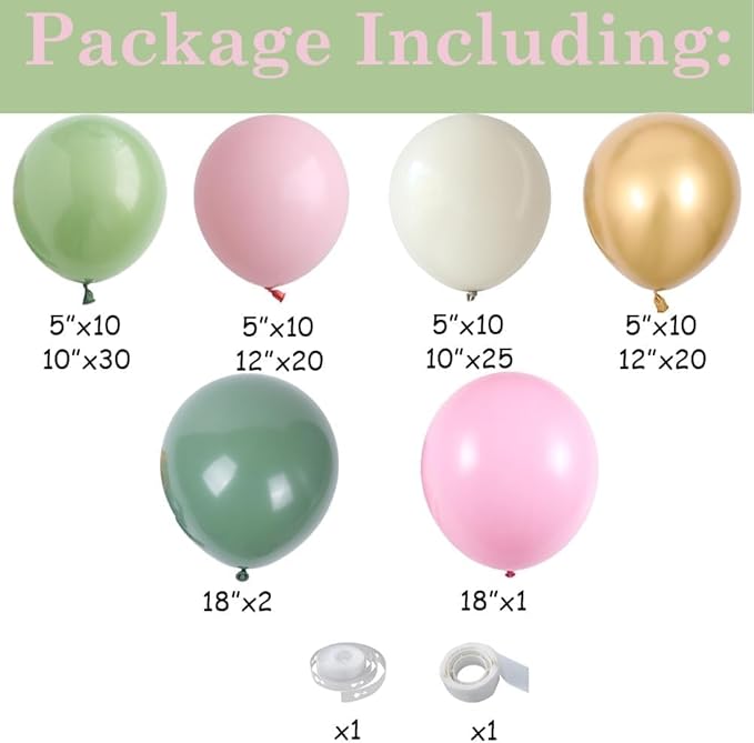 Pink and Green Balloon Arch Garland Kit,137pcs Sage Green and Pastel Pink White Sand Gold Balloons for Boho Girls Woodland Baby Shower Wedding Jungle Safari Birthday Party Decorations