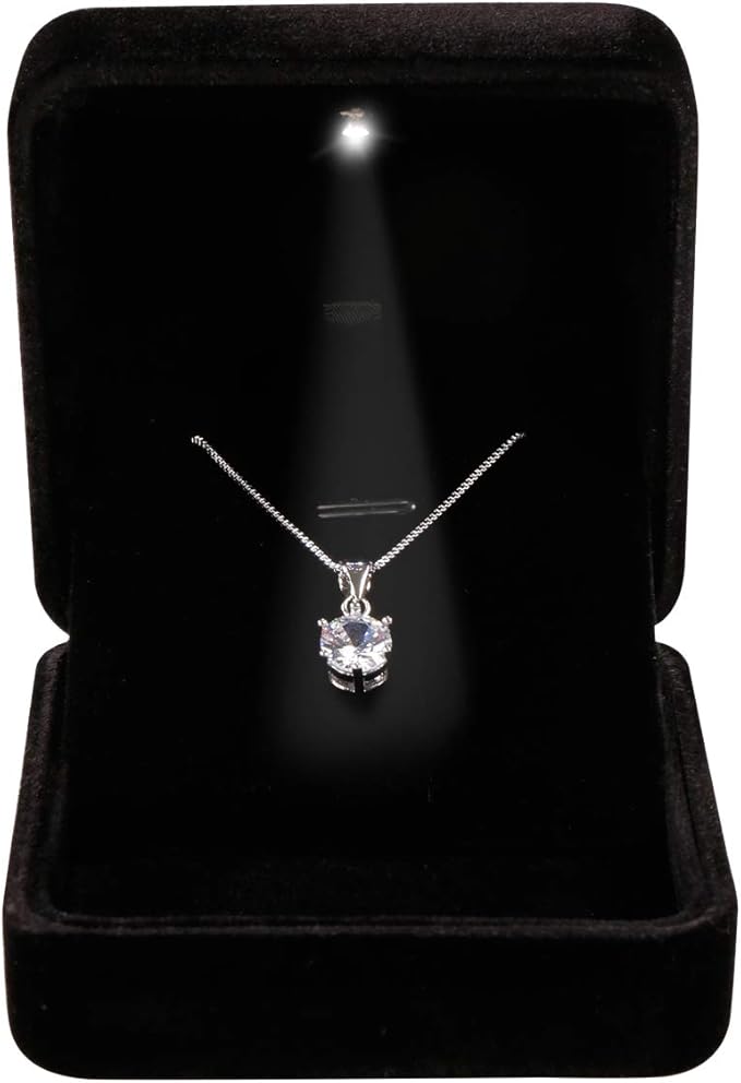 Velvet Metal Glossy with LED Pendant Box Necklace Box Couple Bracelet Box Jewelry Gift Box Case for Valentine's Day Anniversary Wedding Engagment Christmas - Black
