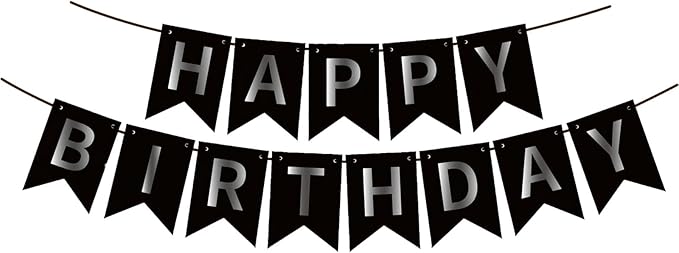 ZHENGYE Black Happy Birthday Banner - Birthday Party Theme for Kids & Girls - Party Decorations & Supplies