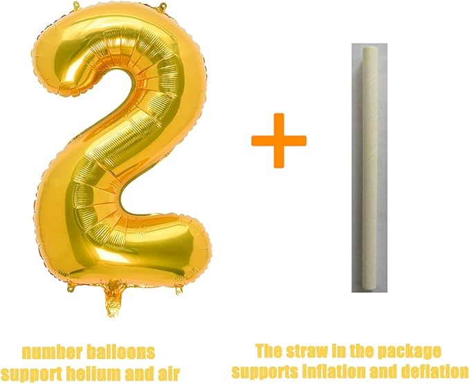 32 Inch Gold Number 2 Balloons Foil Ballon Digital Birthday Party Decoration Supplies (Gold Number 2 Balloon)