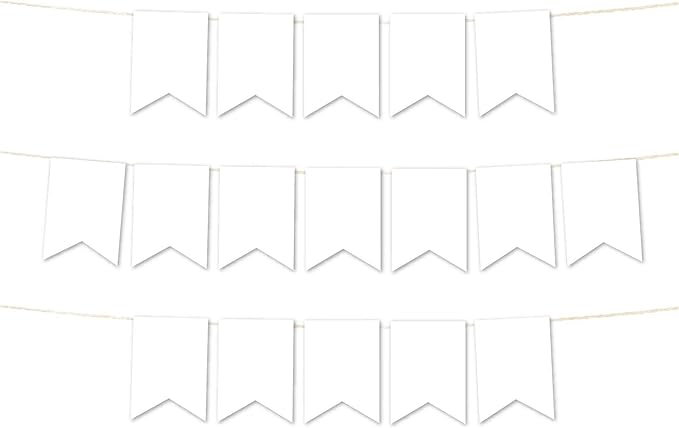 Andaz Press Hanging Pennant Banner with String, White, 1-Set, 24 Pennants, Approx. 12-Feet Long