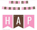 Andaz Press Personalized Hanging Pennant Banner Party Decorations, Pink, Brown, Happy 4th Birthday Olivia, 1-Pack, Approx. 5-Feet, Custom Name and Number, Girl Monkey Theme