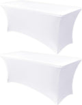 Obstal 6ft Stretch Spandex Table Cover - 2 Pack Universal Rectangular Fitted Tablecloth Protector for Wedding, Banquet and Party, White
