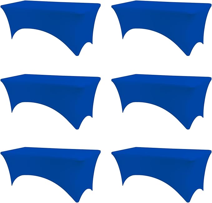 Table Covers for 6 Foot Tables, 6 Pack Royal Blue Washable and Wrinkle Resistant Stretch Tablecloths Rectangle 6ft for Events, Wedding, Banquets, Parties