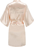EPLAZA Women's One Size Silver Rhinestones Bride Bridesmaid Short Satin Robes for Wedding Party Getting Ready