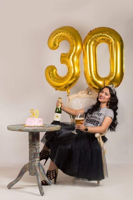 30 Balloon Number, Gold Number 30th Birthday Balloons 40 Inch, 30 Years Old Gold Birthday Decorations for Men Women, 30th Anniversary Decorations