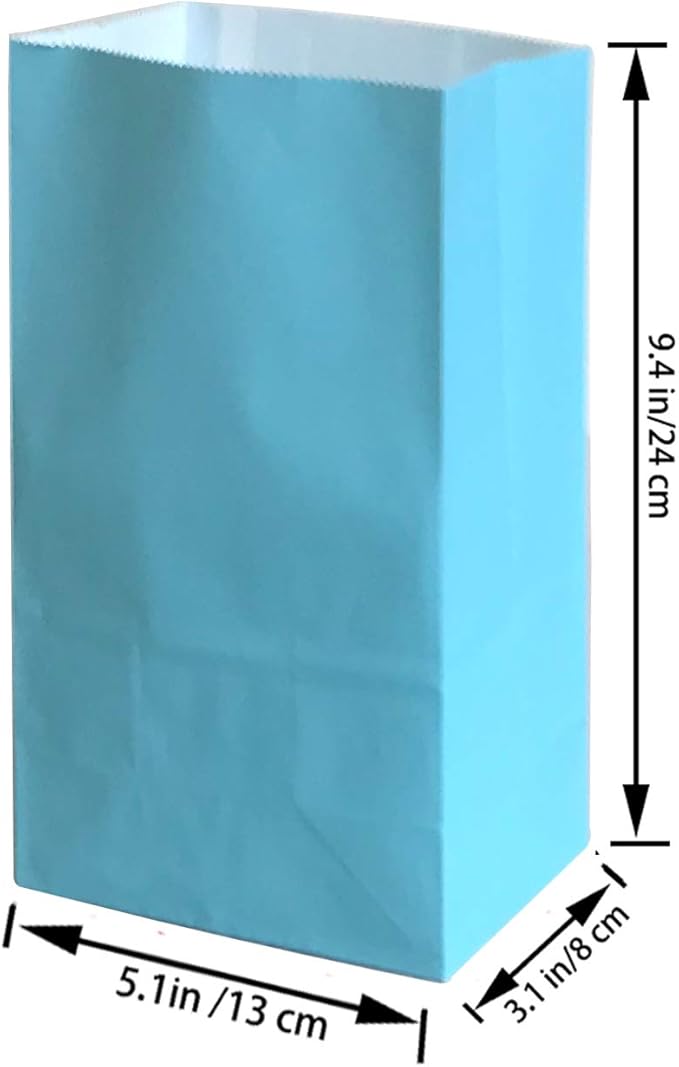 Future Life 60 pcs Solid Color Party Favor Paper Bags, 5.2 * 3.2 * 9.6 Inch, Food Safe Kraft Paper and Ink, Natural (Biodegradable), Vivid Colored Gift Bags, Give Away Bags.