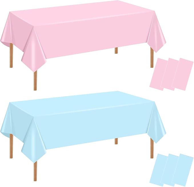 mwellewm 6 Packs Gender Reveal Table Cloths, Disposable Plastic Pink and Blue Tablecloth Rectangle Pastel Table Covers Decoration for Boy or Girl Baby Shower Birthday Party Unicorn Princess Ice Cream