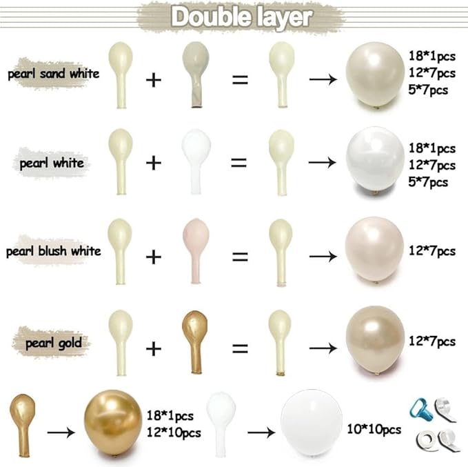 Engagement Balloon Arch Kit Double Stuffed Latex White Nude Beige Gold Balloon Garland with Fringe Curtain, Foil Balloons for Boho Neutral Wedding Bridal Shower Anniversary Birthday Party Decorations