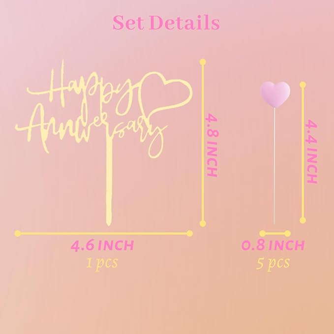 Happy Anniversary Cake Topper Happy Anniversary Cake Decorations for Party Decorations (pink heart)