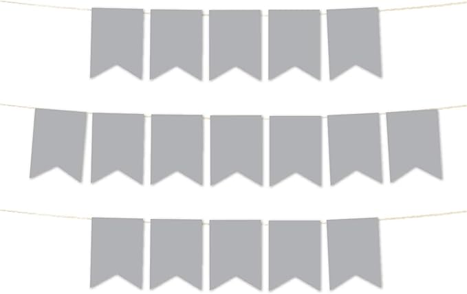 Andaz Press Hanging Pennant Banner with String, Gray, 1-Set, 24 Pennants, Approx. 12-Feet Long