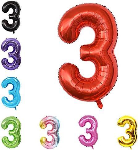 40 Inch Large Foil Helium Number Balloon Birthday Wedding Party 0-9 (Red, 3)