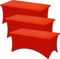 Fixwal 3 Pack Red Table Cloths Rectangle 8FT, Tablecloths Rectangular Stretch Spandex Fitted Table Covers 8ft for Parties, Trade Shows, Banquet, Weddings, Buffet, Graduation